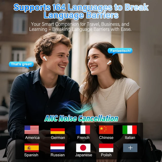 Alt view image 4 of 7 - Wireless Earbuds, AI Translation Earbuds Real Time Touch Screen, IvoryWhite 5 EQ Modes, 48H AI Ear Buds with ANC Noise Cancelling/Transparency Mode, IPX7 Waterproof, 164 Language/7 Translation Modes