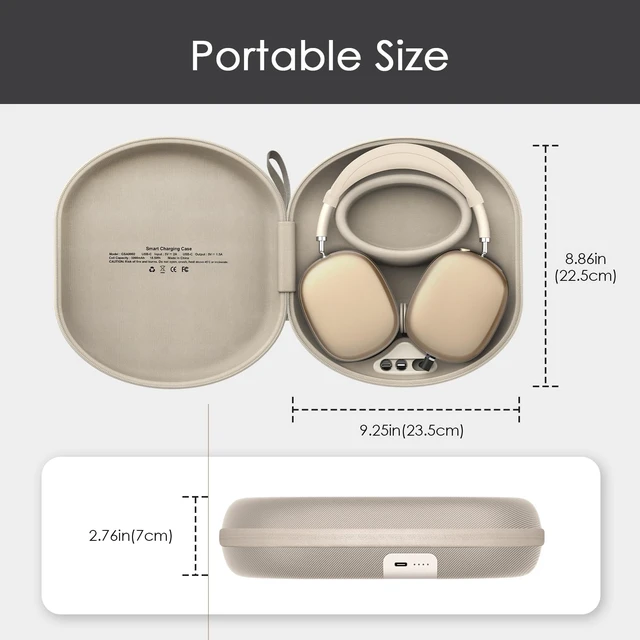 Alt view image 2 of 7 - Charging Case for AirPods Max 1 & 2 - Travel Headphone Charger with Magnetic Connectors, Auto Sleep Mode, 5000mAh Battery (Taupe)