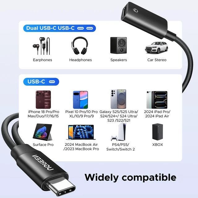 Alt view image 6 of 7 - Magnetic USB C Splitter 1 in 2 Out Dual USB C Headphone and Charger PD 60W Fast Charging, Type C Audio Adapter, Dongle Cable for iPhone 18 Pro Max, Galaxy S26, Pixel 10, iPad Pro, Switch 2
