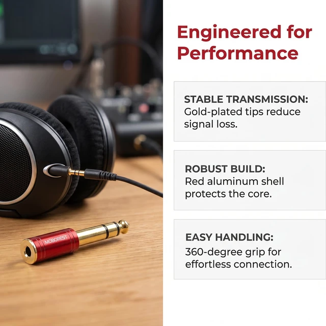 Alt view image 5 of 7 - 1/4" Male to 3.5mm Female TRS Jack Headphones adapte, Red -4PCS 6.35mm Male to 3.5mm Female adapter Pure Copper connectors for lossless TRS sound, guitar amp, piano, keyboard, mixer, studio