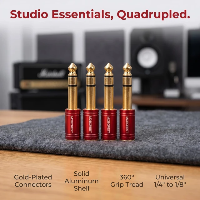 Alt view image 6 of 7 - 1/4" Male to 3.5mm Female TRS Jack Headphones adapte, Red -4PCS 6.35mm Male to 3.5mm Female adapter Pure Copper connectors for lossless TRS sound, guitar amp, piano, keyboard, mixer, studio