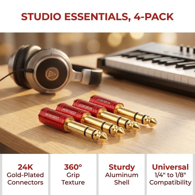 Alt view image 7 of 7 - 1/4" Male to 3.5mm Female TRS Jack Headphones adapte, Red -4PCS 6.35mm Male to 3.5mm Female adapter Pure Copper connectors for lossless TRS sound, guitar amp, piano, keyboard, mixer, studio