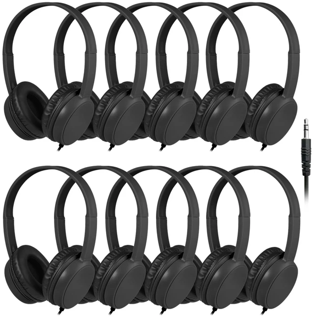 Main image of Classroom Headphones Bulk 10 Pack for School Kids K-12, Wholesale Class Set Durable Headphones for Students Children Toddler Teens Boys Girls and Adult(GS30,10Black)