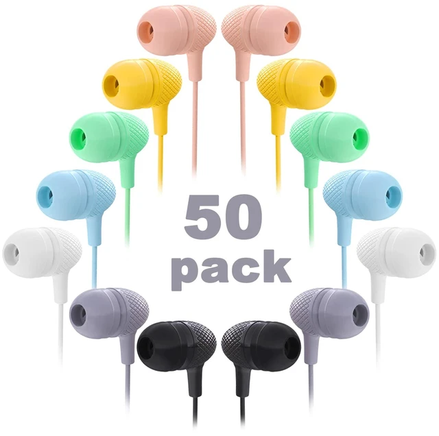 Main image of Wholesale Bulk Earbuds Headphones 50 Pack Multi Color for Classroom Kids, Durable Earphones Perfect for K12 Schools Students Teens Kindergarten Children Gift and Adult