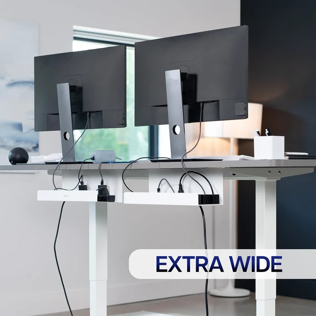 Alt view image 2 of 7 - 2 Pack White 17 inch Extra Deep Cable Management Tray, DESK-AC16-2CW Set of 2, Under Desk, Low Profile Power Strip Holder, Cord Organizer, Wire Tamer Steel Rack, Home Office, Holds 11 lbs each