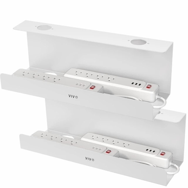 Main image of 2 Pack White 17 inch Extra Deep Cable Management Tray, DESK-AC16-2CW Set of 2, Under Desk, Low Profile Power Strip Holder, Cord Organizer, Wire Tamer Steel Rack, Home Office, Holds 11 lbs each