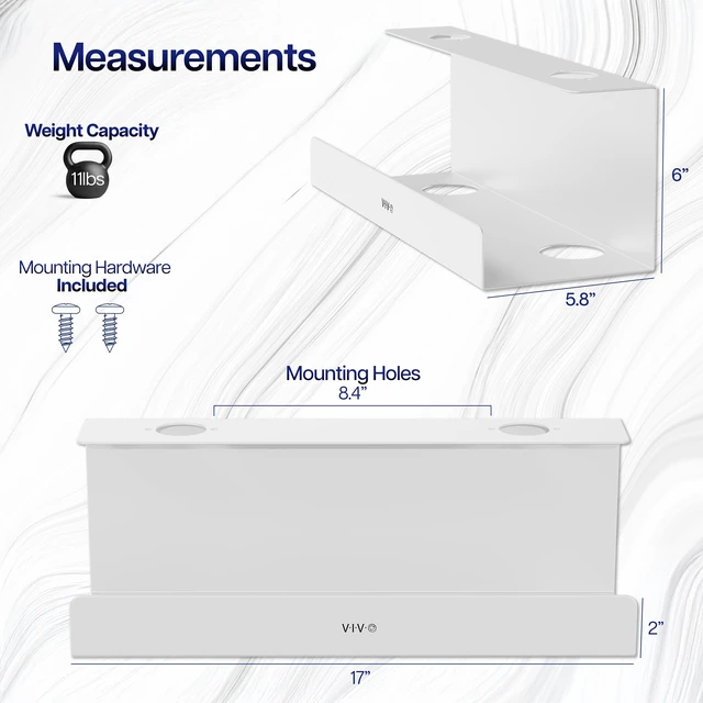 Alt view image 3 of 7 - 2 Pack White 17 inch Extra Deep Cable Management Tray, DESK-AC16-2CW Set of 2, Under Desk, Low Profile Power Strip Holder, Cord Organizer, Wire Tamer Steel Rack, Home Office, Holds 11 lbs each