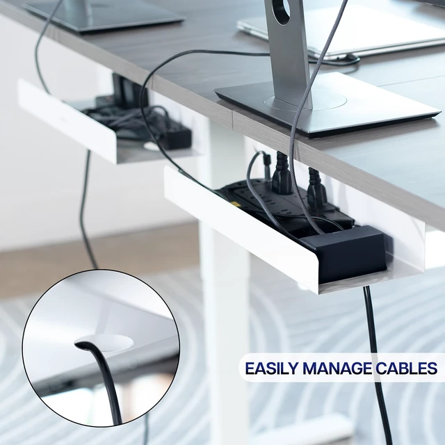 Alt view image 6 of 7 - 2 Pack White 17 inch Extra Deep Cable Management Tray, DESK-AC16-2CW Set of 2, Under Desk, Low Profile Power Strip Holder, Cord Organizer, Wire Tamer Steel Rack, Home Office, Holds 11 lbs each
