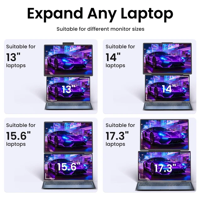 Alt view image 7 of 7 - Laptop Screen Extender Portable Monitor - Dual 16" 1200P FHD Travel Monitor Fit for 13-17" Laptops Plug & Play 360° Rotating Detachable Stand Height Adjustable for Travel/Work/Study
