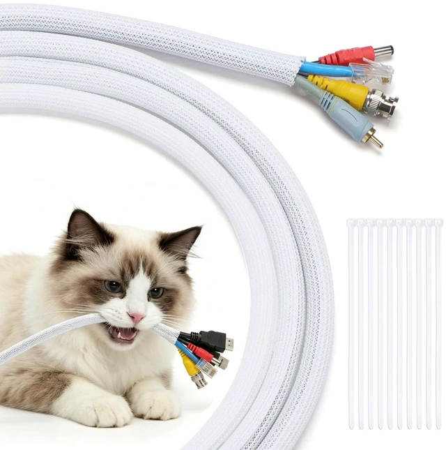 Main image of 30ft - 1/2 inch Cord Protectors from Pets no Chew, White Split Cable Management Sleeves, Wire Loom Tubing for TV USB Cord Protector, Cord Covers for Pets Bite-Resistant