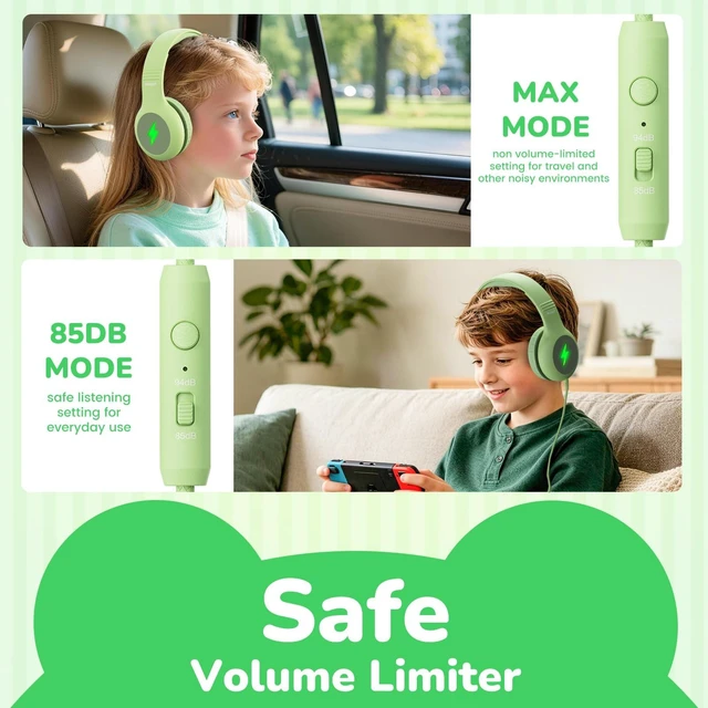 Alt view image 2 of 7 - Kids USB C Headphones for School, Safe Listening Wired Over-Ear Headphones with LED Lights, Volume Limiter & Microphone, Foldable Design for iPhone 16/ 17, iPad, Tablet