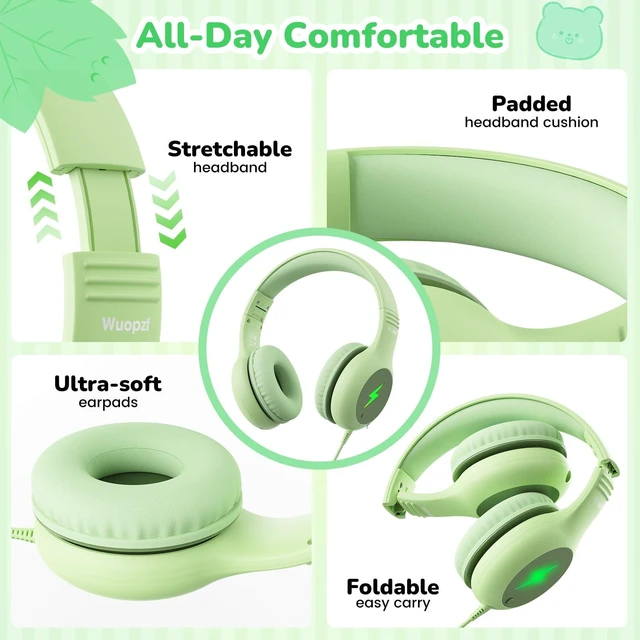 Alt view image 5 of 7 - Kids USB C Headphones for School, Safe Listening Wired Over-Ear Headphones with LED Lights, Volume Limiter & Microphone, Foldable Design for iPhone 16/ 17, iPad, Tablet