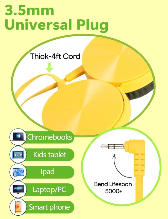 Alt view image 3 of 7 - 10 Pack Bulk Headphones for Classroom, Kids Wired Headphone for School Students K-12, Affordable Classroom Headphones, Multi Color On-Ear with 3.5mm Plug,Perfect for Schools/Libraries/Museums
