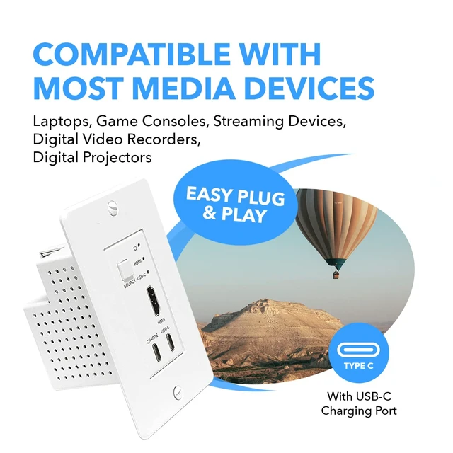 Alt view image 7 of 7 - 4K HDMI/USB-C Extender, Over Single Cat6/Cat7 Cable Wall Plate Transmitter 4K @ 60Hz UltraHD with HDR & IR Control - Up to 165 ft