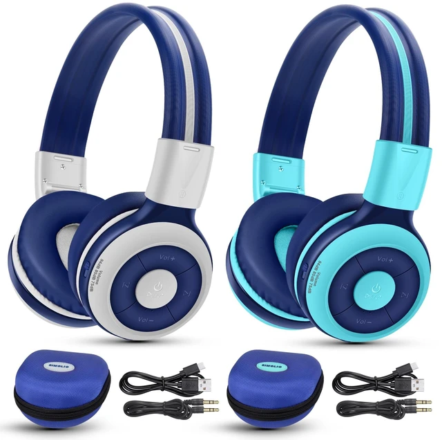 Main image of 2 Pack Kids Bluetooth Headphones with Share Port, HD Mic for School 75/85/94dB Volume Limit for Toddler Teens, Wireless Headsets w/ USB C Charging for Airplane iPad PC, Durable & Foldable, Case