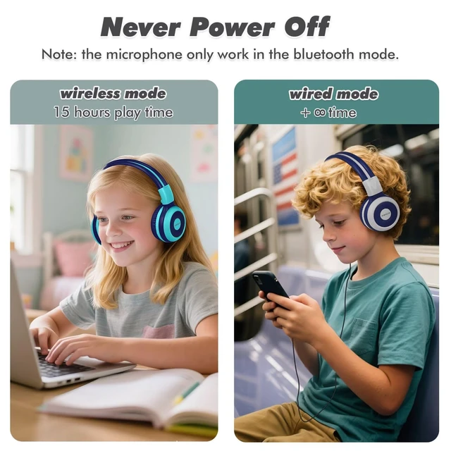 Alt view image 6 of 7 - 2 Pack Kids Bluetooth Headphones with Share Port, HD Mic for School 75/85/94dB Volume Limit for Toddler Teens, Wireless Headsets w/ USB C Charging for Airplane iPad PC, Durable & Foldable, Case