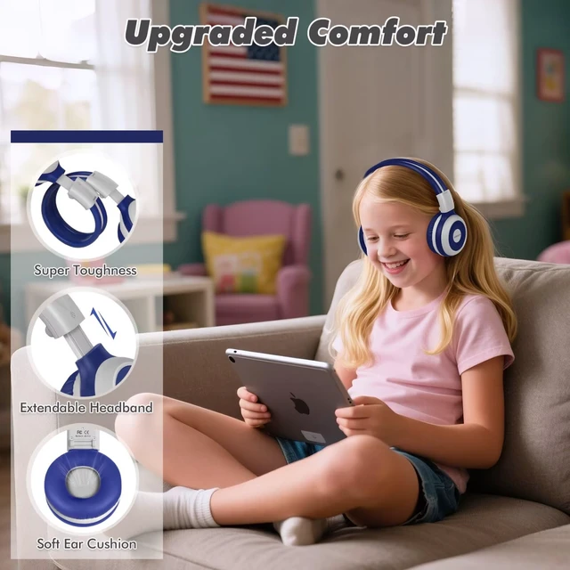 Alt view image 7 of 7 - 2 Pack Kids Bluetooth Headphones with Share Port, HD Mic for School 75/85/94dB Volume Limit for Toddler Teens, Wireless Headsets w/ USB C Charging for Airplane iPad PC, Durable & Foldable, Case