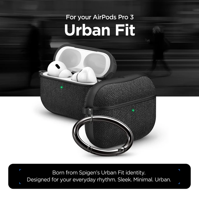 Alt view image 2 of 7 - Urban Fit Designed for AirPods Pro 3 Case (2025) Premium Nylon Fabric, Inner Suede Lining, Carabiner Included, Wireless Charging Compatible, Matte Black