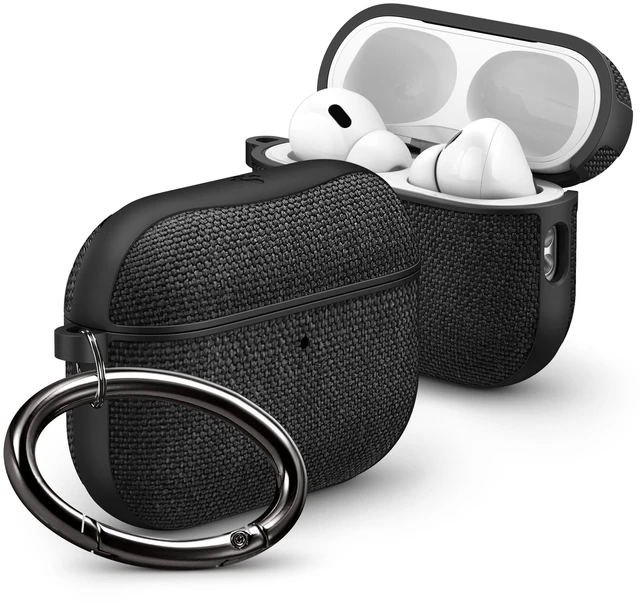 Main image of Urban Fit Designed for AirPods Pro 3 Case (2025) Premium Nylon Fabric, Inner Suede Lining, Carabiner Included, Wireless Charging Compatible, Matte Black