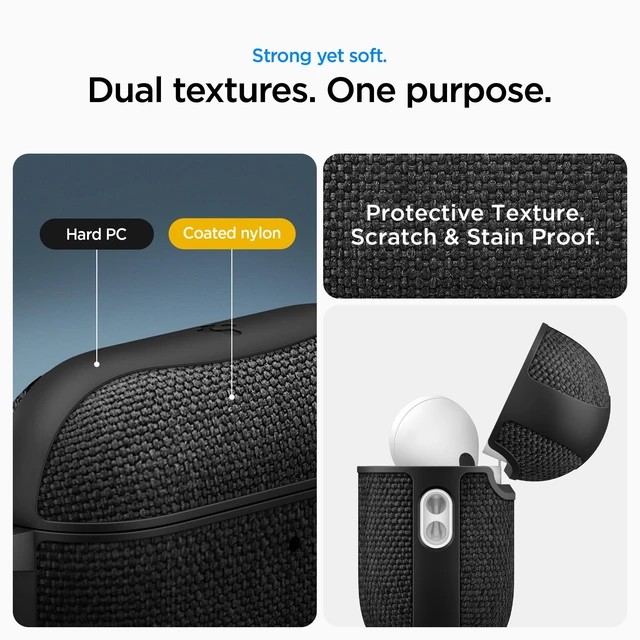 Alt view image 5 of 7 - Urban Fit Designed for AirPods Pro 3 Case (2025) Premium Nylon Fabric, Inner Suede Lining, Carabiner Included, Wireless Charging Compatible, Matte Black