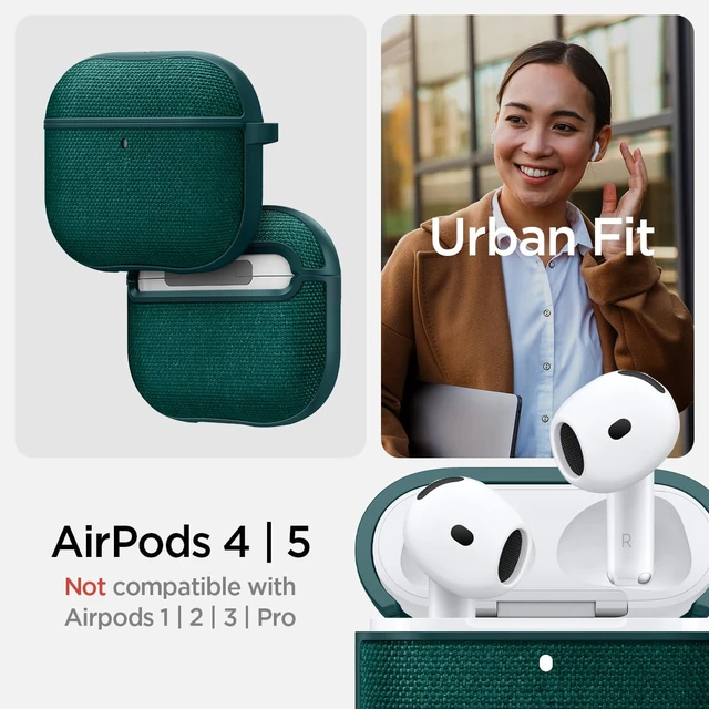 Alt view image 2 of 7 - Urban Fit Designed for AirPods 5 / AirPods 4 Case (2026/2024) Premium Nylon Fabric, Carabiner Included, Wireless Charging Compatible, Midnight Green