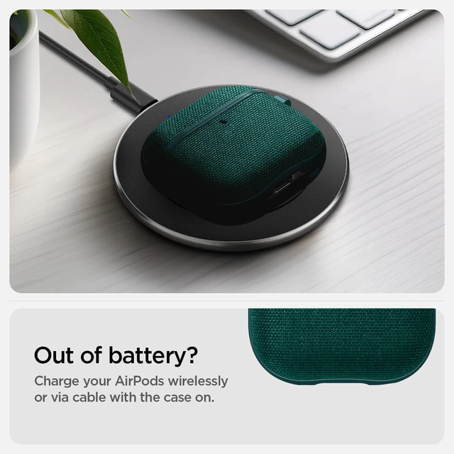 Alt view image 5 of 7 - Urban Fit Designed for AirPods 5 / AirPods 4 Case (2026/2024) Premium Nylon Fabric, Carabiner Included, Wireless Charging Compatible, Midnight Green