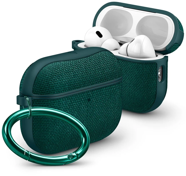 Main image of Urban Fit Designed for AirPods Pro 3 Case (2025) Premium Fabric, Inner Suede Lining, Carabiner Included, Wireless Charging Compatible, Midnight Green