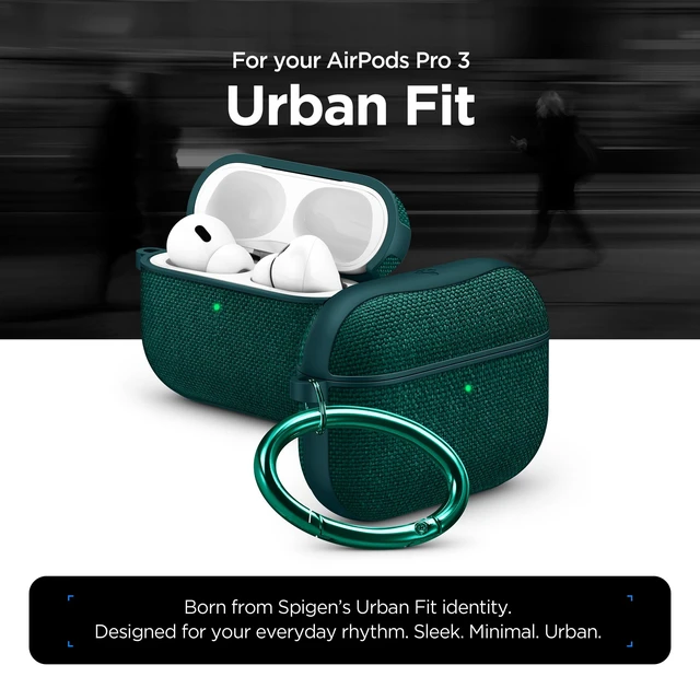 Alt view image 2 of 7 - Urban Fit Designed for AirPods Pro 3 Case (2025) Premium Fabric, Inner Suede Lining, Carabiner Included, Wireless Charging Compatible, Midnight Green