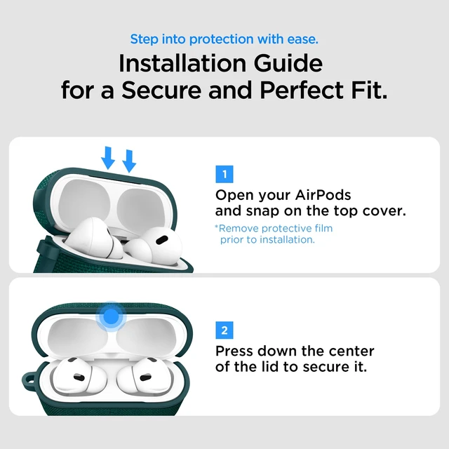 Alt view image 3 of 7 - Urban Fit Designed for AirPods Pro 3 Case (2025) Premium Fabric, Inner Suede Lining, Carabiner Included, Wireless Charging Compatible, Midnight Green