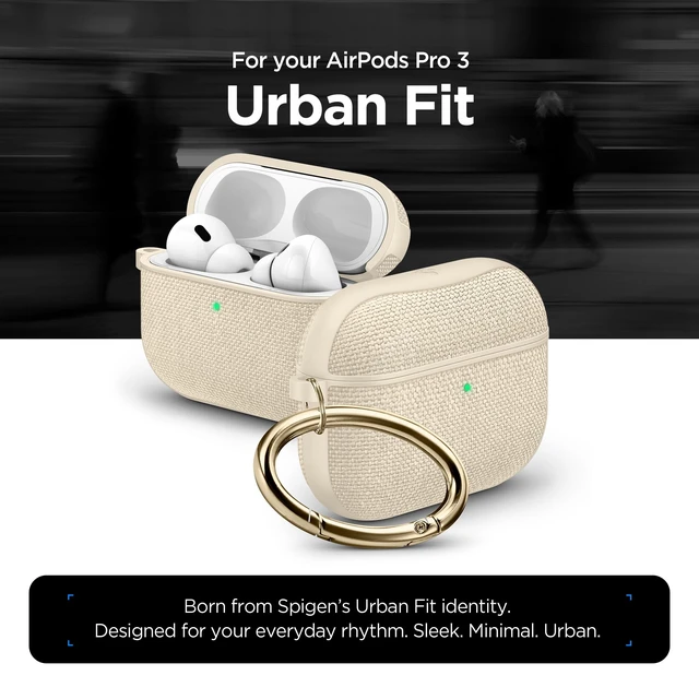 Alt view image 2 of 7 - Urban Fit Designed for AirPods Pro 3 Case (2025) Premium Nylon Fabric, Inner Suede Lining, Carabiner Included, Wireless Charging Compatible, Dune Beige