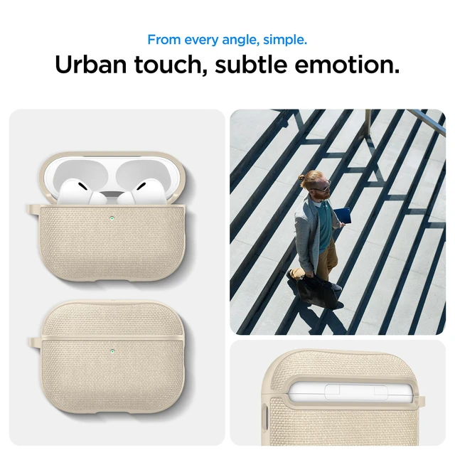 Alt view image 4 of 7 - Urban Fit Designed for AirPods Pro 3 Case (2025) Premium Nylon Fabric, Inner Suede Lining, Carabiner Included, Wireless Charging Compatible, Dune Beige