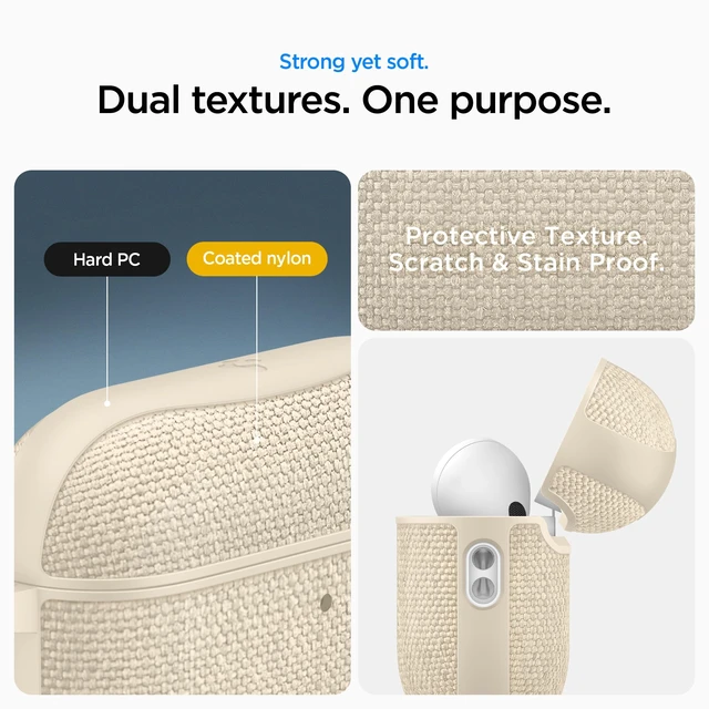 Alt view image 5 of 7 - Urban Fit Designed for AirPods Pro 3 Case (2025) Premium Nylon Fabric, Inner Suede Lining, Carabiner Included, Wireless Charging Compatible, Dune Beige