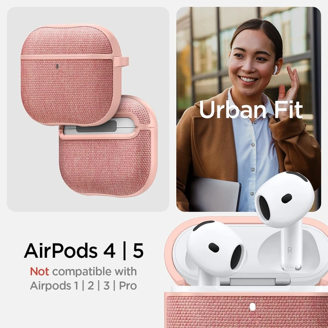 Alt view image 2 of 7 - Urban Fit Designed for AirPods 5 / AirPods 4 Case (2026/2024) Premium Nylon Fabric, Carabiner Included, Wireless Charging Compatible, Rose Gold