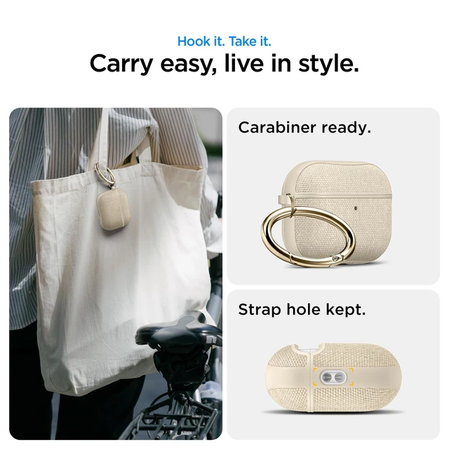 Alt view image 7 of 7 - Urban Fit Designed for AirPods Pro 3 Case (2025) Premium Nylon Fabric, Inner Suede Lining, Carabiner Included, Wireless Charging Compatible, Dune Beige