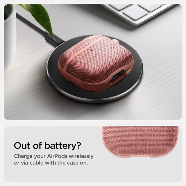 Alt view image 5 of 7 - Urban Fit Designed for AirPods 5 / AirPods 4 Case (2026/2024) Premium Nylon Fabric, Carabiner Included, Wireless Charging Compatible, Rose Gold