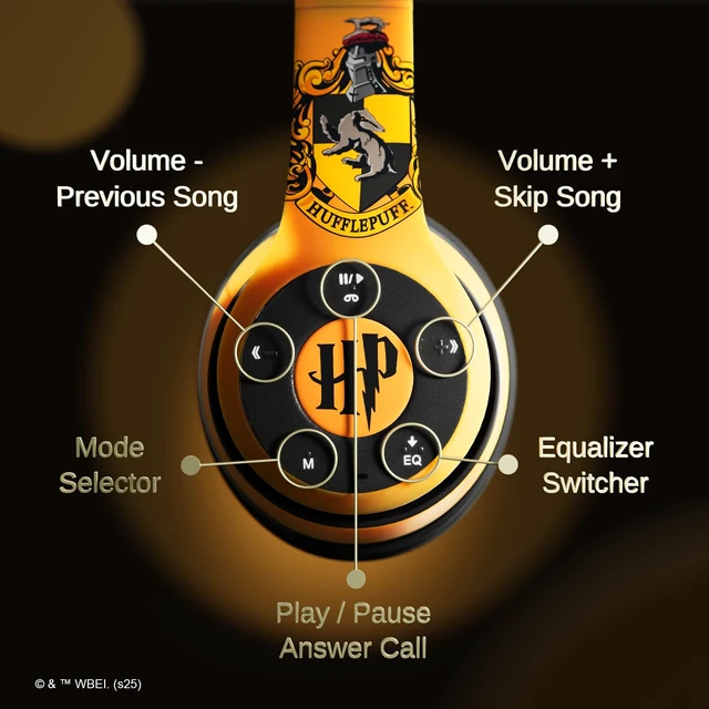 Alt view image 5 of 7 - Harry Potter Hufflepuff Bluetooth Headphones with Built in Mic Officially Licensed Wireless Headphones, Foldable Headset Harry Potter Gifts for Women, Men, Teens, Kids & All Fans of Hufflepuff