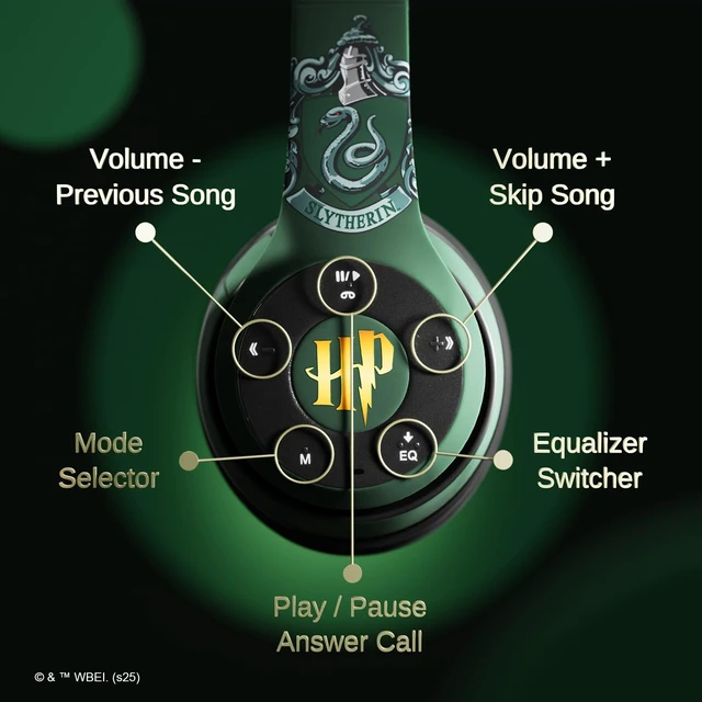 Alt view image 5 of 7 - Harry Potter Slytherin Bluetooth Headphones with Built in Mic Officially Licensed Wireless Headphones, Foldable Headset Harry Potter Gifts for Women, Men, Teens, Kids & All Fans of Slytherin