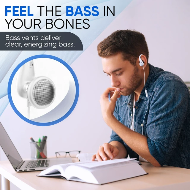 Alt view image 2 of 4 - Over The Ear Earbuds, Flexible Wrap Around Earbuds, Around Ear Headphones with Mic Behind The Ear Headphones, Perfect for Sports, Running, Exercise, Gym (White)