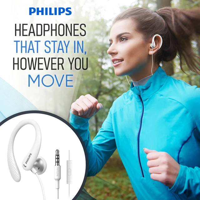 Alt view image 4 of 4 - Over The Ear Earbuds, Flexible Wrap Around Earbuds, Around Ear Headphones with Mic Behind The Ear Headphones, Perfect for Sports, Running, Exercise, Gym (White)