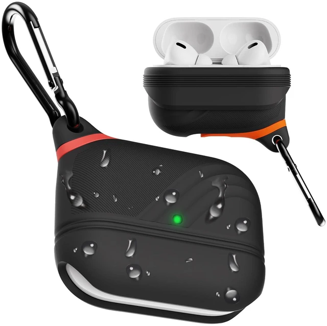 Main image of for AirPods Pro 3 Case Silicone - Waterproof, Shockproof, Drop Protection Textured Design, Wireless Charging Supported, One-Piece Folding Design with Carabiner for Apple AirPods Pro 3rd Gen - Black