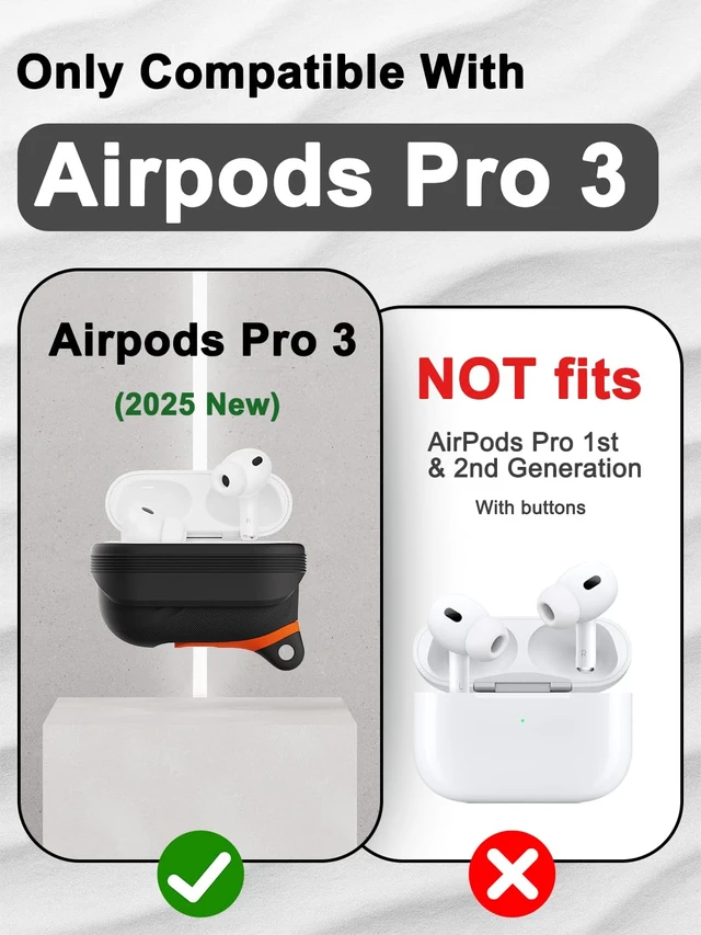 Alt view image 2 of 6 - for AirPods Pro 3 Case Silicone - Waterproof, Shockproof, Drop Protection Textured Design, Wireless Charging Supported, One-Piece Folding Design with Carabiner for Apple AirPods Pro 3rd Gen - Black