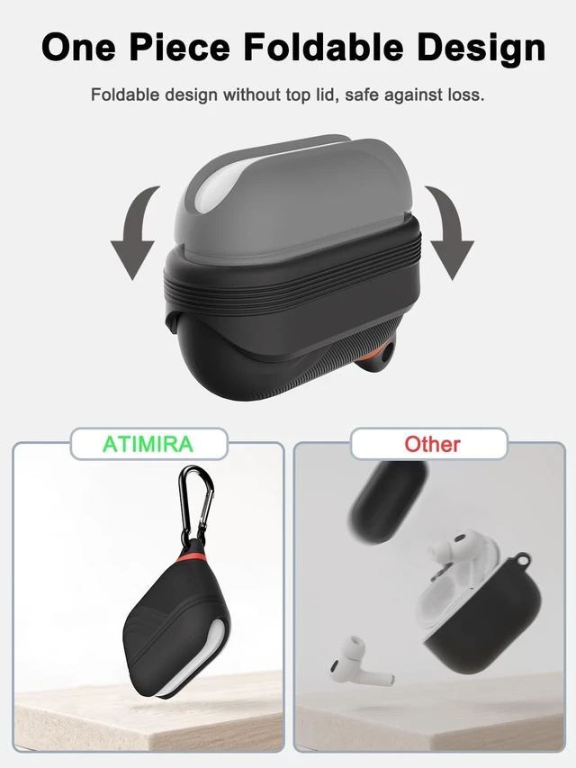 Alt view image 3 of 6 - for AirPods Pro 3 Case Silicone - Waterproof, Shockproof, Drop Protection Textured Design, Wireless Charging Supported, One-Piece Folding Design with Carabiner for Apple AirPods Pro 3rd Gen - Black