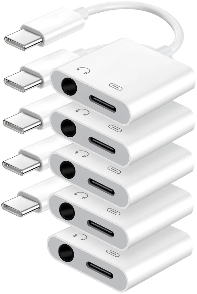 Main image of USB C to 3.5mm Headphone Jack and Charger Adapter, 2-in-1 Audio & Fast Charging Splitter for Apple iPhone 17/16/15/Pro/Pro Max, iPad, Samsung, Pixel, and More 5Pack