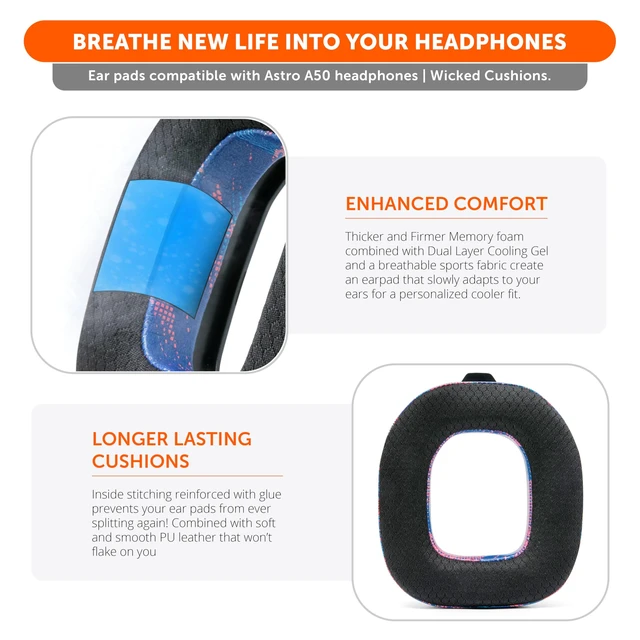 Alt view image 4 of 7 - Freeze A50 - Cooling Gel Earpads for Astro A50 Gen 4, Gen 5 & A50X Made by Wicked Cushions Improved Durability, Thickness & Sound Isolation Speed Racer
