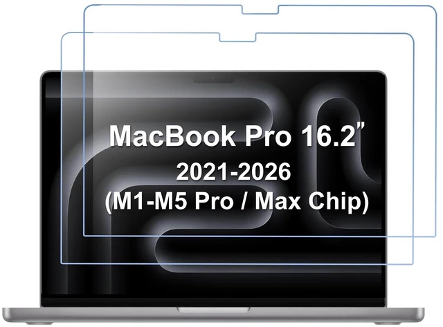 Main image of 2 Pack Screen Protector for 16" MacBook Pro 2026-2021 9H HD Clear Tempered Glass Anti-Scratch Bubble-Free Film Guard Screen Protector for MacBook Pro 16 Inch 2026-2021 M5-M1