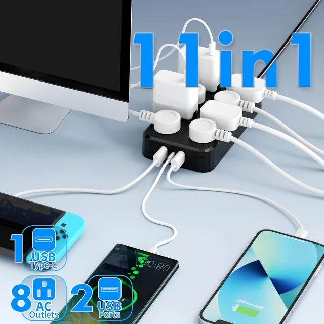 Alt view image 2 of 6 - Outdoor Power Strip Weatherproof Waterproof 8 Outlet 3 USB 6FT Outdoor Extension Cord with Multiple Outlets, Wall Mountable Outlet Extender Heavy Duty 13A for Patio Garden RV Christmas