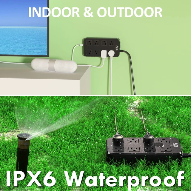 Alt view image 4 of 6 - Outdoor Power Strip Weatherproof Waterproof 8 Outlet 3 USB 6FT Outdoor Extension Cord with Multiple Outlets, Wall Mountable Outlet Extender Heavy Duty 13A for Patio Garden RV Christmas
