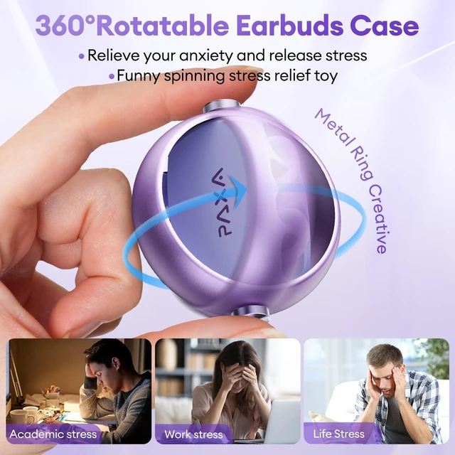 Alt view image 7 of 7 - 2 in 1 Clip on Open Ear Headphones Wireless Earbuds, 0 Delay Bluetooth 6.0, Ultra-long 140H Play, Auto L-R Recognition Touch Control, Hybrid Noise Reduction for Work Fitness Daily Use, Ctbuds Purple