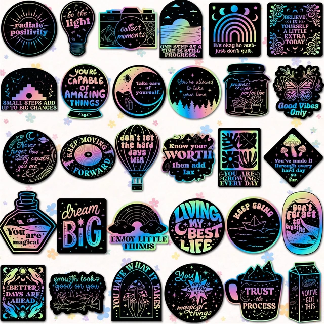 Alt view image 3 of 7 - 200 PCS Holographic Positive Affirmation Stickers - to The Stars Who Listen By - Lumina Series- Neon Inspirational Boost Stress Relief Sticker for Journaling & Laptop, Phone, Water Bottle