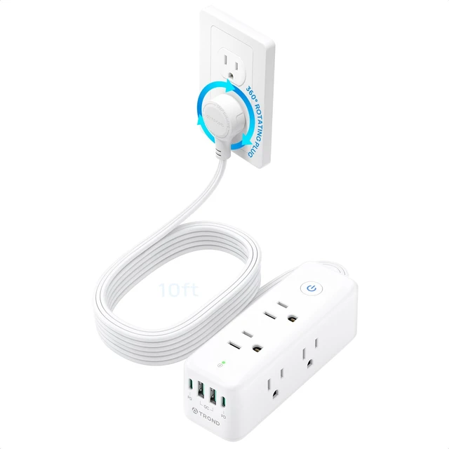Main image of 360 Rotating Plug Surge Protector Power Strip with USB C PD20W, White 6 Widely Spaced Outlets, 1440J Surge Protection, Wall-Mountable Design, 10ft Flat Extension Cord for Home Office Dormitory